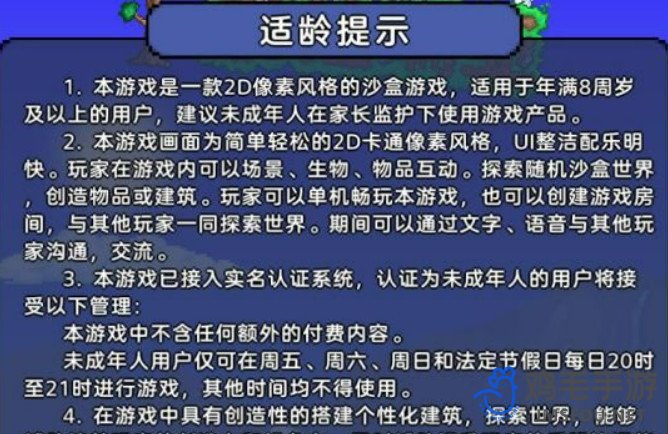 《泰拉瑞亚》防沉迷系统介绍